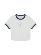 Women's Sportive Cursive Ringer Crop T-shirts