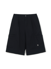 Washed Cotton Pin-Tuck Cargo Bermuda Shorts