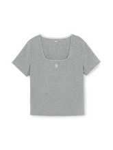 Women's Basic Lace Square Neck Slim Semi Crop T-shirts