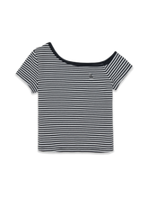 Women's Varsity Stripe Off Shoulder Slim Semi Crop T-Shirts