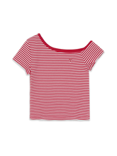 Women's Varsity Stripe Off Shoulder Slim Semi Crop T-Shirts