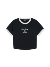 Women's Sportive Cursive Ringer Crop T-shirts