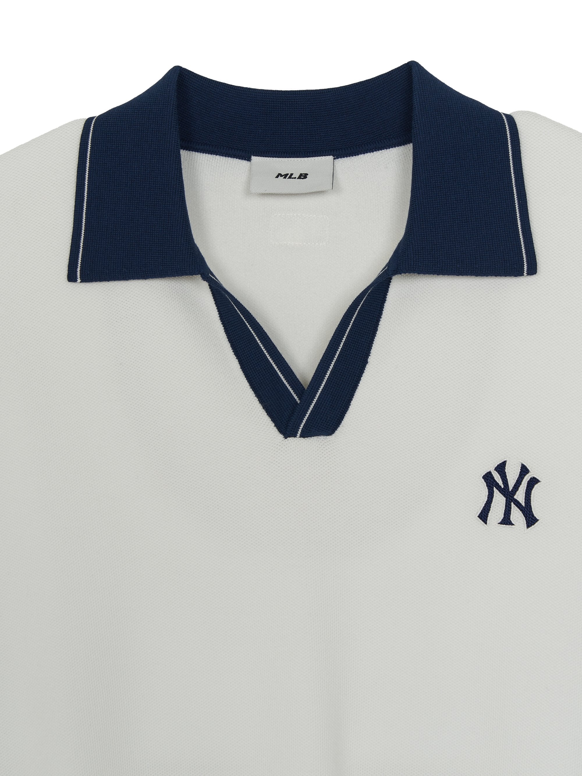 Varsity Tuck Texture Open Collar Short Sleeve Knit Pullover