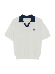 Varsity Tuck Texture Open Collar Short Sleeve Knit Pullover